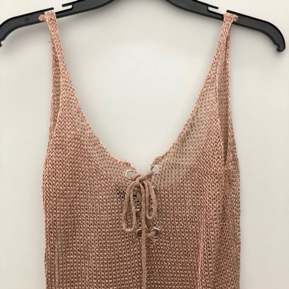 Rose Gold Metallic Lace Up Dress